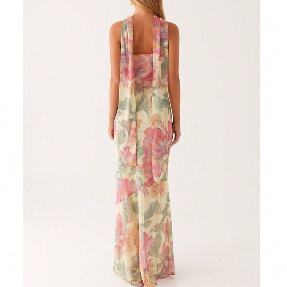 Pink Elegant Women's Floral Strapless Dress Y2k Backless Sleeveless Tube - Picture 6 of 7